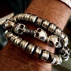 Handmade, stainless steel skulls men’s bracelet
